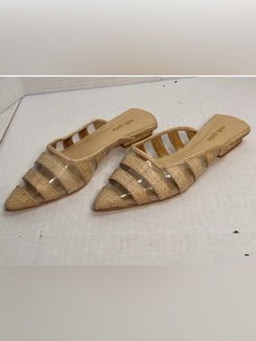 Cult Gaia Gold Braided Woven Pointed-Toe Mule Slides sz 36